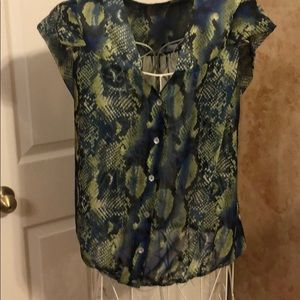 Women’s sheer snakeskin capped-sleeve top